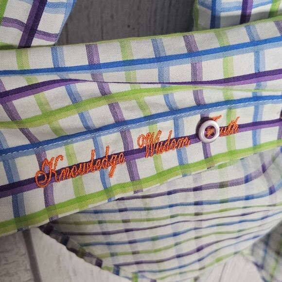 Robert Graham Flip Cuff Floral and Plaid Button Down, size 1XT - Picture 3 of 6